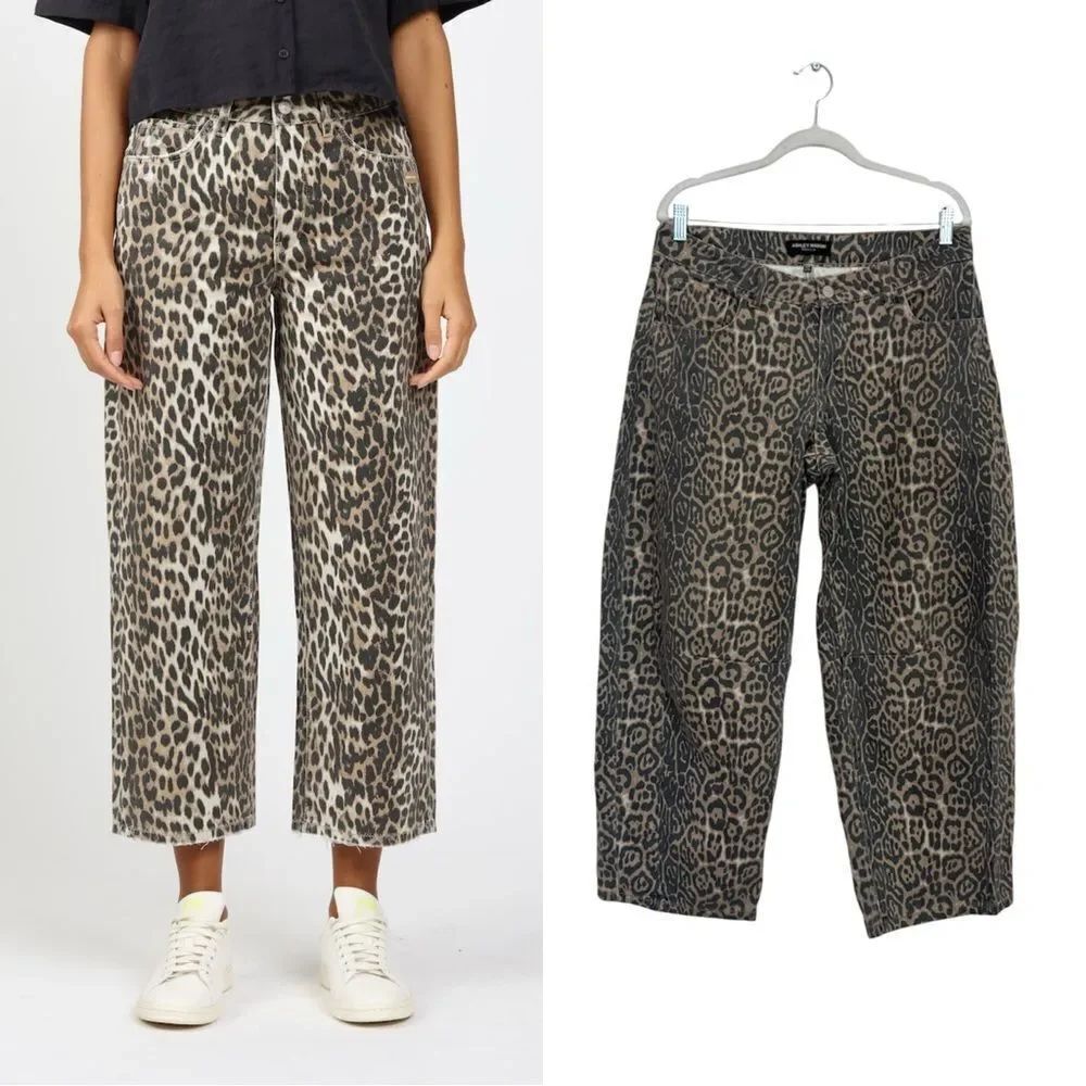 Ashley Mason Premium leopard print barrel leg jeans